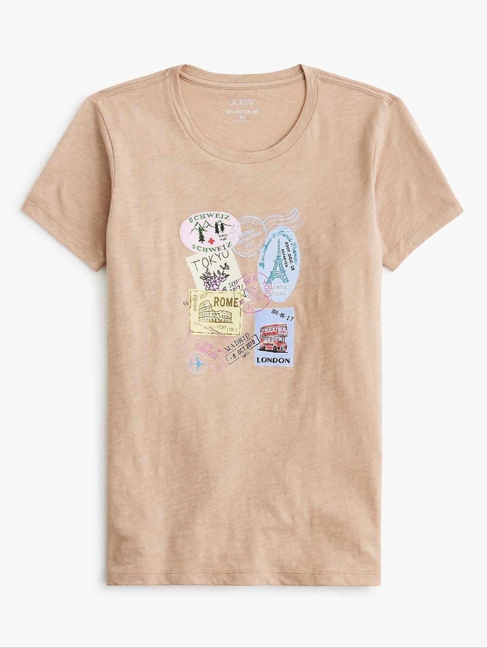 J. Crew Beige Short-Sleeve Tee with Travel Badge Graphics